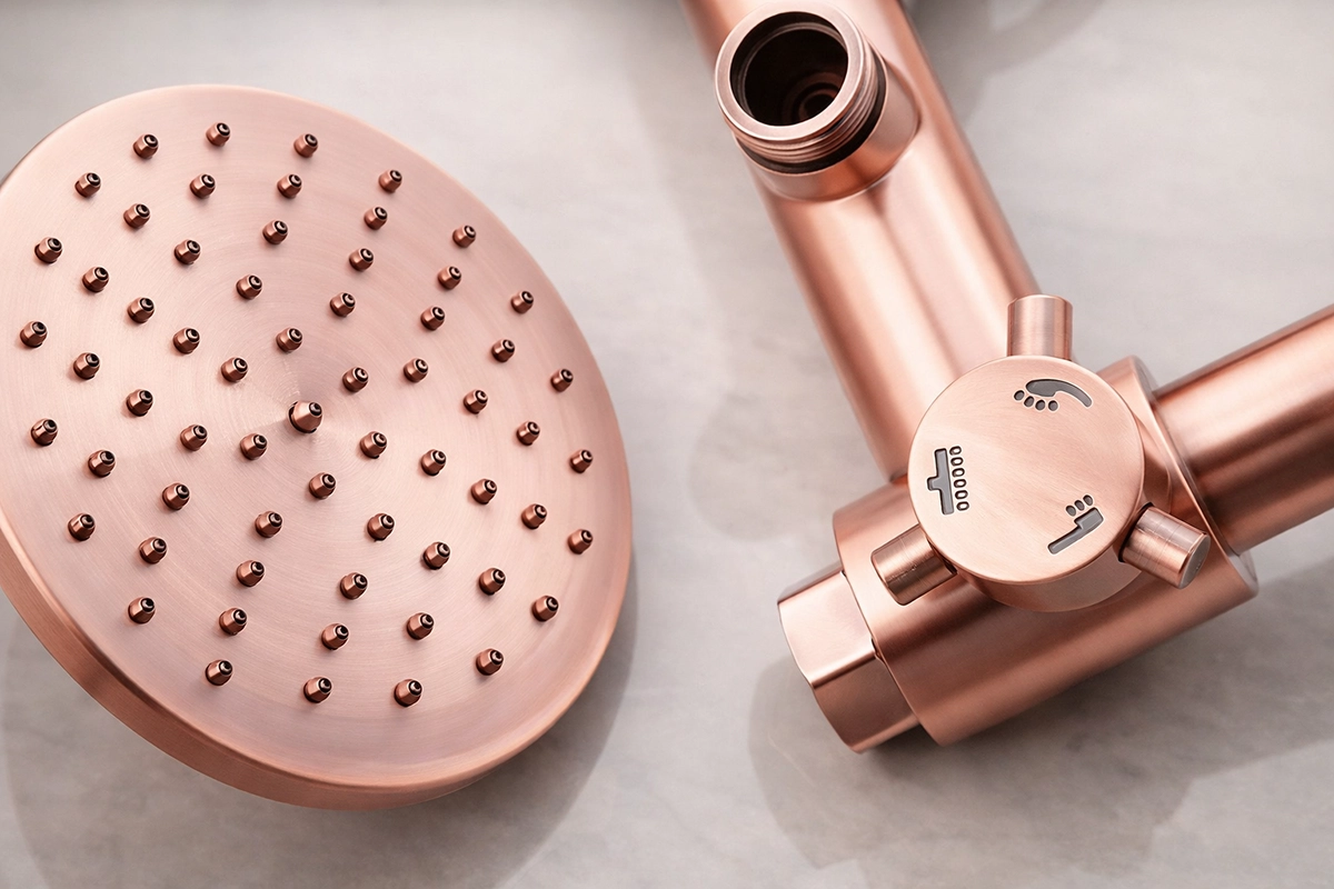 Colonne bain douche or rose Oriane avec bec bain